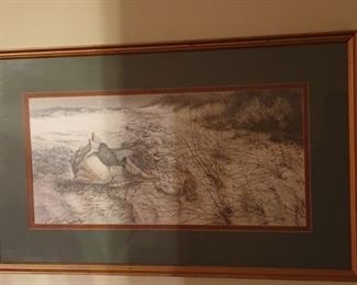Framed, matted drawing