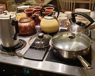 Vintage aluminum coffee pot; kettles, etc.