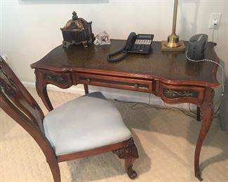 Writhing Desk and Chair, Queen Anne Legs, Leather Top