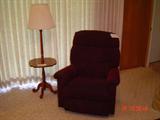 vintage "tell city" wooden lamp and lazy boy recliner.