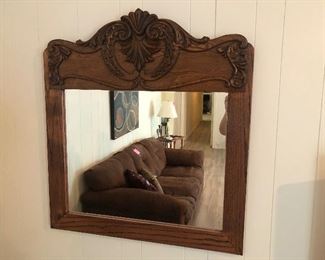 Antique carved  oak  mirror