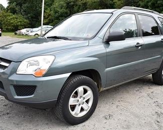 At 8PM: 2009 Kia Sportage LX SUV with 30,632 Miles; Gray-Green Exterior; Black Sport Cloth Interior; Power Windows, Locks, Mirrors; AM/FM Stereo with CD/MP3/Sirius; Automatic Transmission; V6, 2.7L Engine; 2 Wheel Drive. VIN: KNDJF723297636152
Vehicle Terms:
- Vehicles are sold AS IS, in AS FOUND/ESTATE condition.
- Minimum of 10% deposit due on day of auction (Cash, Check, VISA, MC, or Debit).
- Balance paid in full by Thursday following (Cash or Certified Bank Check ONLY).
