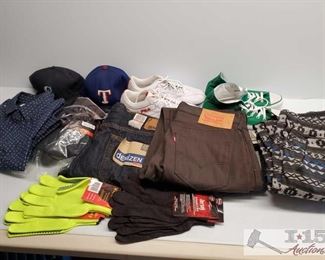 Misc Mens Clothing and Shoes Lot
Three pairs of jeans from Levi's, Buffalo David Bitton, two pairs pf joggers, one button up shirt, nike socks, fila shoes size 11, converse size 9