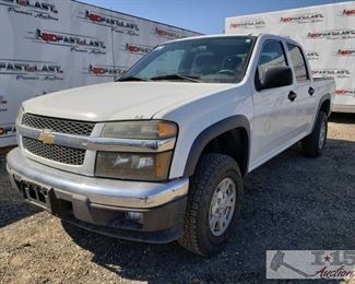 194: 2008 Chevrolet Colorado, White
4WD, Cold AC, Power windows, power mirrors Year: 2008
Make: Chevrolet
Model: Colorado
Vehicle Type: Pickup Truck
Mileage: 93203
Plate: {ENTER PLATE NUMBER HERE}
Body Type: 4 Door Cab; Crew
Trim Level: LS; LT; Work Truck
Drive Line: 4WD
Engine Type: L5, 3.7L; DOHC; VVT
Fuel Type: Gasoline
Horsepower:
Transmission:
VIN #: 1GCDT13E688158023
