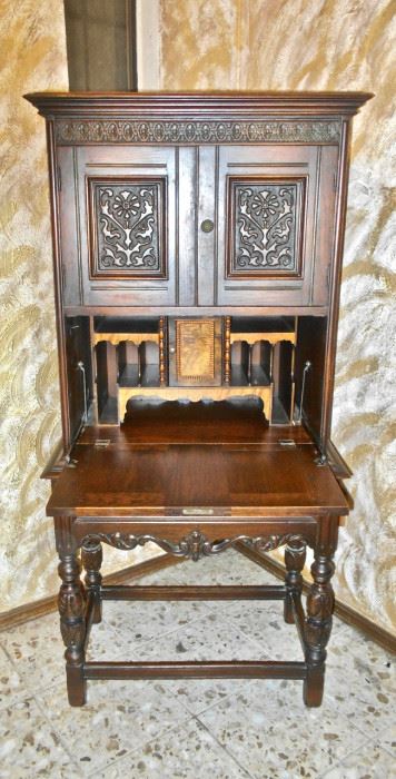 Carved Oak Secretary