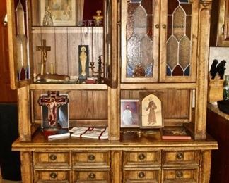 Cabinet with Stained Glass Doors, Religious Collectibles