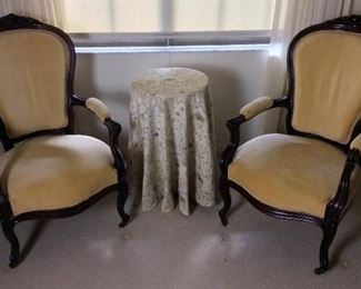 American Antebellum Rosewood Victorian Pair of Gentleman and Ladies Arm Chairs.