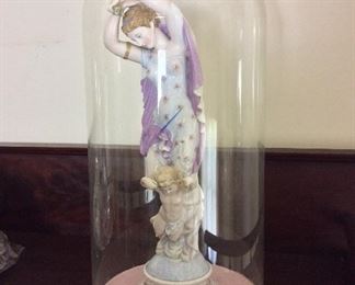 Porcelain Figurines, 20" H. One of a Pair of Antique Domed Bell Jars.