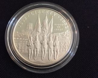 2002 United States Military Academy Bicentennial Proof Silver Dollar. 