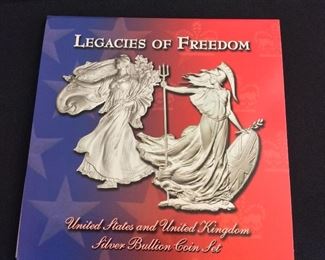 Legacies of Freedom United States and United Kingdom Silver Bullion Coin Set. 