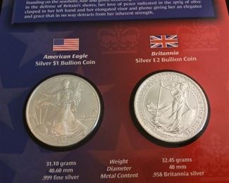 Legacies of Freedom United States and United Kingdom Silver Bullion Coin Set. 