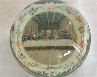The Last Supper Cut Glass Paperweight, 4" diameter. 