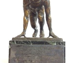 Vintage Bronze on Marble Base Track and Field Trophy (11" H, 28 pounds). Baltimore, Maryland. "The Sun and The Evening TimesTrophy Maryland Olympic Games Awarded Annually to County Scoring Most Points". The Name Plate List Winners from 1931 to 1936.