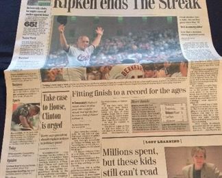 Cal Ripken Jr. 2,632 Consecutive Games, The Baltimore Sun. The Streak Ends.