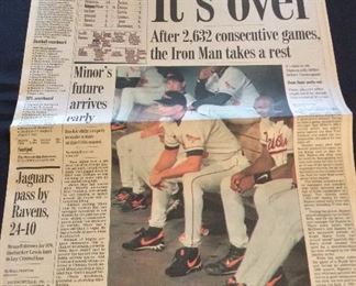 Cal Ripken Jr. 2,632 Consecutive Games, The Baltimore Sun. The Streak Ends.