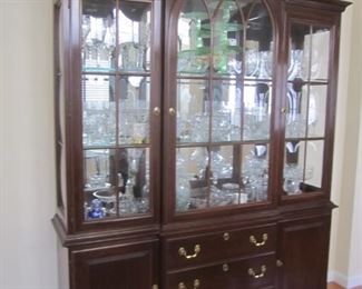 VERY NICE BREAKFRONT WITH SOME CRYSTAL BY ETHAN ALLEN