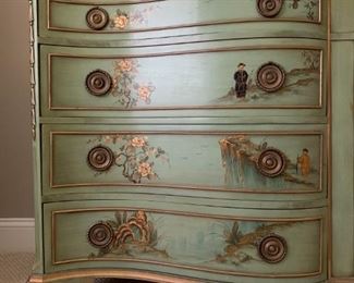 Vintage Hand Painted Chinoiserie Bedroom Set with Marble Top
