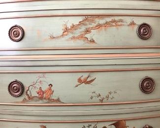 Vintage Hand Painted Chinoiserie Bedroom Set with Marble Top, Signed R. Welch