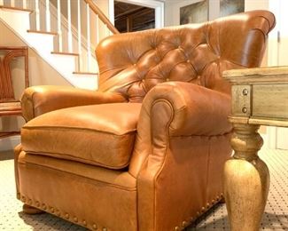 Ralph Lauren Tufted Back Leather Club Chair with Ottoman