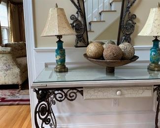 Door Top Iron Base Console Table with Mirror