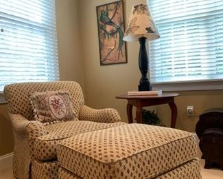 Upholstered Armchairs with Ottoman, Pair