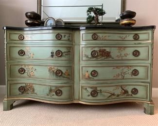 Vintage Hand Painted Chinoiserie Bedroom Set with Marble Top