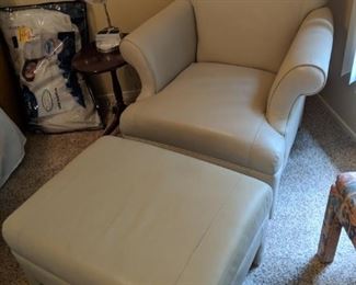 $150 Tan pleather chair with ottoman