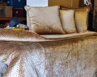 gold velour bedspread from interior designer show house- Austin Horn Collection. Very detailed, with matching pillows. Gorgeous