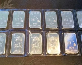 KFC005 Twelve Half Ounce .999 Silver Hawaii Bars