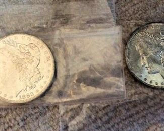 KFC013 Two US Morgan Silver Dollars, Uncirculated, 1883 & 1884