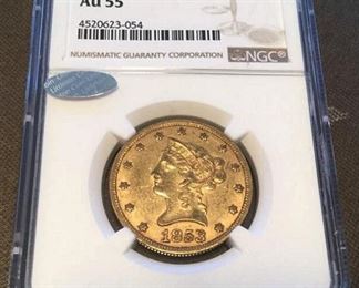 KFC022 Liberty Eagle $10 Gold 1853 Coin 