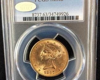 KFC023 US Mint 1897 $10 Gold Coin, PCGS MS63