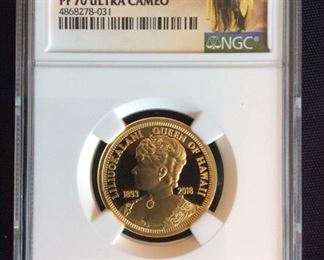 KFC037 Gold 2018 1/2 oz  Queen Liliuokalani Coin, NGC PF70 