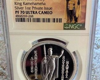 KFC041 Silver 2018 Royal Hawaiian Mint, 1oz Kamehameha Coin, NGC PF70 