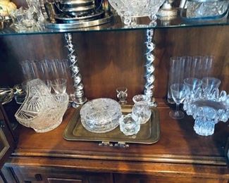 assorted decorative crystal and silver items