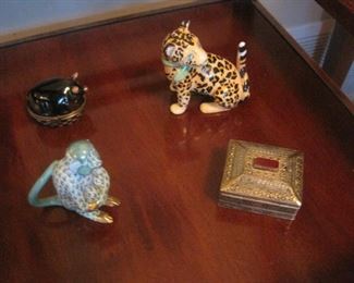 Herend Fishnet Monkey and pill boxes.