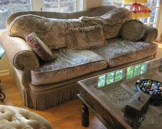 Down filled Sofa in Crushed Velvet with tassels.