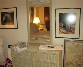 A Mid Century 5 piece Wicker Bedroom Set by Henry Link.