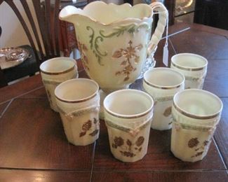 Custard Glass Pitcher Set.