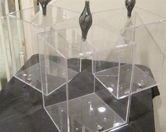 Lockable display cases with finials.