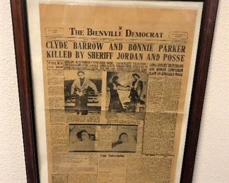 Bonnie And Clyde Newspaper Louisiana 1934 "Very Rare" - 
Framed Clyde Barrow And Bonnie Parker Newspaper Headlines