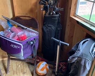 Golf Clubs ! We have a kids set too! Coolers, Bike Pumps Luggage, balls, pool set up for basketball, and a ton of fun kids games.