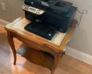 Printer works great - needs ink. Pair of matching vintage side tables with marble tops! 