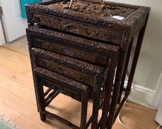 Hand carved Asian inspired nesting tables...AMAZING
