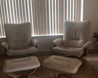 Leather Chairs & Ottoman Set