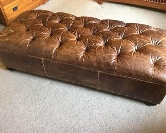 Distressed Leather Restoration Hardware Bench https://ctbids.com/#!/description/share/239564