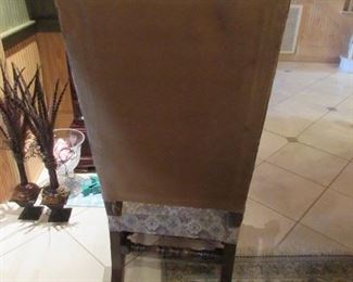 Offered at $3000. French Continental 1870 set of two head of table chairs with 1800s needle point upholstery and four side chairs. Made of hand carved Walnut. Side chair shown here. (17"d x 19"w x 51.75"h) ~ Please send inquiries via text to 251.525.0966 and reference the photo number.