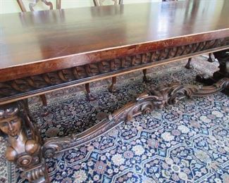 Offered at $1200. Beautiful pedestal library table, believed by appraiser to be a reproduction and the table top may be a replacement. Mahogany 20th Century reproduction. (90.25"l x 32"w x 32"h) ~ Please send inquiries via text to 251.525.0966 and reference the photo number.