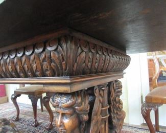 Offered at $1200. Beautiful pedestal library table, believed by appraiser to be a reproduction and the table top may be a replacement. Mahogany 20th Century reproduction. (90.25"l x 32"w x 32"h) ~ Please send inquiries via text to 251.525.0966 and reference the photo number.