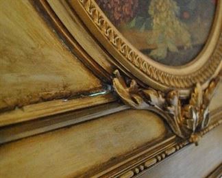 Offered at $3900. Very large French gilded trumeau mirror with Rose painting. Age unconfirmed by Appraiser. (98" x 48") ~ Please send inquiries via text to 251.525.0966 and reference the photo number.